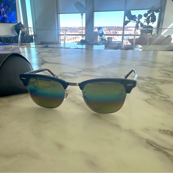 Ray-Ban Accessories - RayBan Clubmaster mirrored sunglasses. Blue frame with tourtise legs.